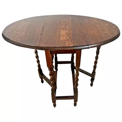 Antique Kitchen Dining Table Barley Twist Gate Leg Drop Side Oval Oak Petite • $1295