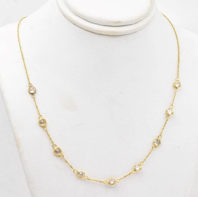 $115 • Buy Vintage MILOR 14k Solid Yellow Gold & CZ  BY THE YARD  Ladies Necklace 18  Long