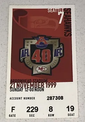 11/21/99 Seahawks Kansas City Chiefs NFL Arrowhead Stadium Torn Ticket Stub • $18.74