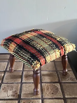 Foot Stool Vintage MCM Mid Century Modern Plaid Square Ottoman Wooden Legs Read! • $29.99