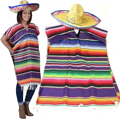 Mexican Party Outfit Multicolor Poncho And Sombrero • $12.97