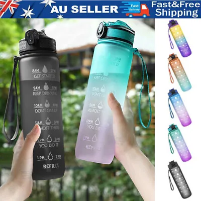 $14.23 • Buy 1L Water Bottle Time Marker Motivational Sport Bottle With Straw Gym Fitness AU