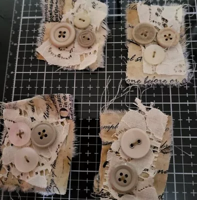 4 Handmade Neutral Vintage Button & Lace Embellishments  • £1.50