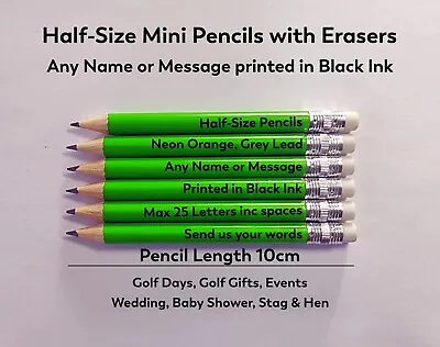 £3.99 • Buy Personalised Printed Half-Size Pencils With Erasers. Golf, Gift, Wedding, Events