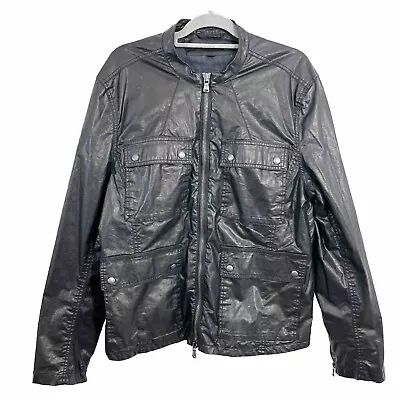 John Varvatos Field Jacket Mens XL Black Coated Leather Look Full Zip • $89.95