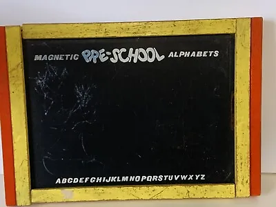 RARE Vintage Chalkboard /Dry Erase Board Yellow Wood Frame W/Compartment Storage • $75