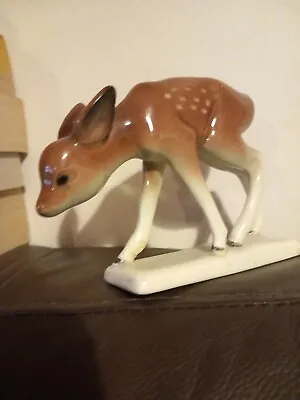 CORTENDORF WEST GERMANY PORCELAIN DEER / FAWN FIGURINE ON BASE No.37 • £19.85