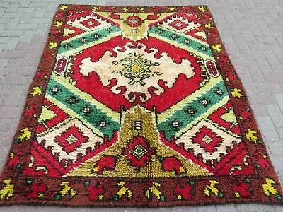 Vintage Turkish Shaggy Rug Mohair Carpet Long Hair Rug Red Green Carpet 60 X79  • $211.65