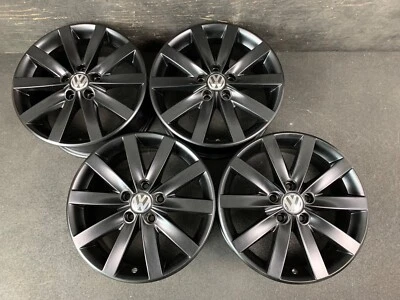 $795 • Buy (4) VW Volkswagen Golf Jetta Satin Black Powder Wheels Rims + Caps 17  Hol.69936