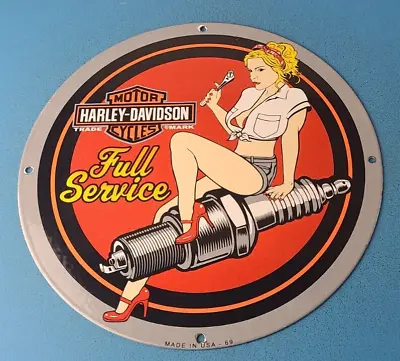 Vintage Harley Davidson Motorcycle Porcelain Spark Plugs Service Gas Pump Sign • $145.47