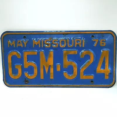 Vintage Original 1976 Missouri GM5 524 Blue Yellow Automobile Car License Plate • $17.99