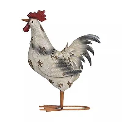 Farmhouse Metal Rooster Garden Statues Decor 15 Inch Rustic Outdoor Chicken ... • $58.43