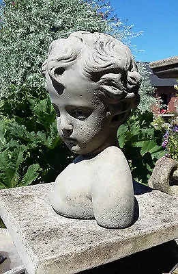 Stone Garden Young Male Bust - Child Cherub Boy Statue / Man Head Ornament • £20