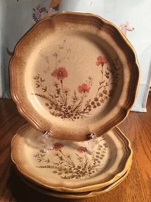 3 Vintage Mikasa Jardiniere Whole Wheat Stoneware 8  Salad Dessert Plates E 8016 • $15.99