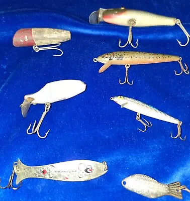  Vintage Lure Lot Wood Glass Eyes 8 Piece Lot Voo-Doo Pat PendBlue Eagle JAPAN  • $60