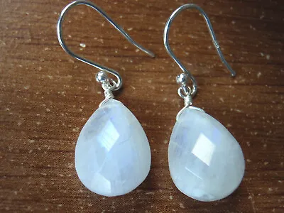 Moonstone 925 Sterling Silver Dangle Faceted Briolette Earrings 7004f • $19.99