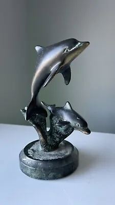 SPI Gallery Handmade Solid Bronze And Marble Double Dolphin Art Sculpture • $24