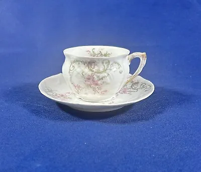 Vintage AL Limoges France A Lanternier Demitasse Teacup & Saucer Floral - A4A • $21.95