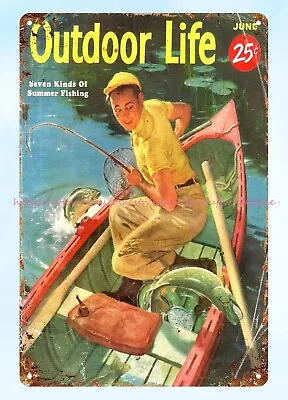 1955 Outdoor Life Fishing Metal Tin Sign Rectangle Indoor Wall  Decor • $18.81