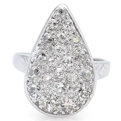 Antique 14K White Gold & Platinum 1.02 TCW Mine Cut Diamond Cocktail Ring Size 4 • $1495