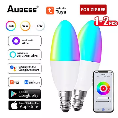 1-2X TUYA ZIGBEE E14 Smart LED Light Bulb RGB+CCT Candle Lamp For Alexa GoogleUK • $10.35