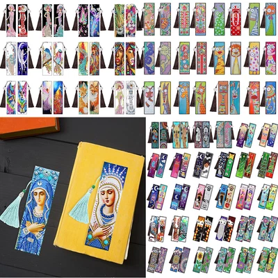 $14.62 • Buy 2pcs 5D DIY Diamond Painting Leather Art Bookmark Tassel Book Marks Craft Gift❤