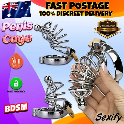 BDSM Male Penis Chastity Cage Kit Metal Cock Fetish Restraint Bondage Sex Toy • $29.95