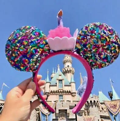Disney Parks Birthday Cake Colorful Sequins Rainbow Minnie Mouse Ears Headband • $12.99