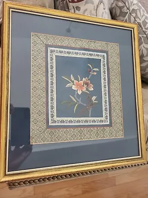 Vintage Chinese Embroidery Silk Tapestry  Flowers With Frame  • $41