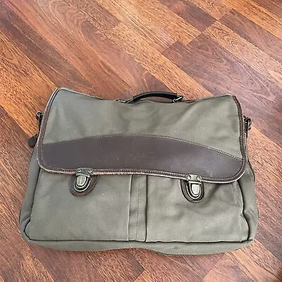 Eddie Bauer Extended Green Canvas Leather Messenger Laptop Crossbody Bag • $28