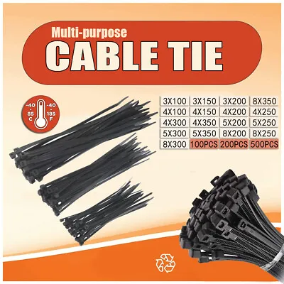 Cable Ties Zip Ties Nylon UV Stabilised 100/200x Bulk Black Cable Tie AU STOCK • $3.14