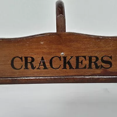 Vintage Wood Cracker Caddy Server Fold Down Handle Divider Farmhouse Typography • $16