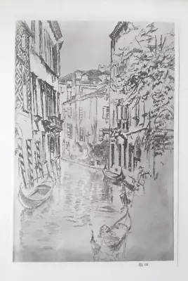 VENICE CANAL W GONDOLAS : James Whistler 1932 LITHOGRAPH Of Etching • $24.85