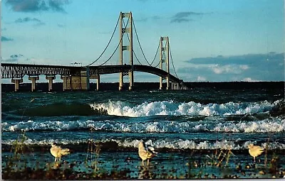 Mackinac Bridge Great Lakes Peninsulas Michigan Unposted Vintage Postcard • $3