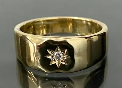 9K Solid Yellow Gold & Diamond Men's Gypsy Signet Ring Size U 1/2  -   10 1/2 • $658