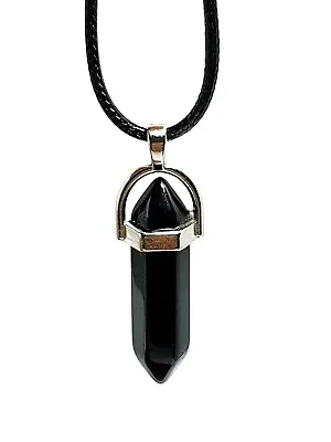 £3.49 • Buy Obsidian Point Necklace Pendant Gemstone Crystal Healing Scrying Stone Tie Cord