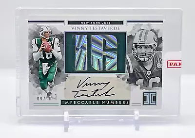 Vinny Testaverde 2018 Panini Impeccable Holographic Numbers Auto 09/16 NY Jets • $0.99