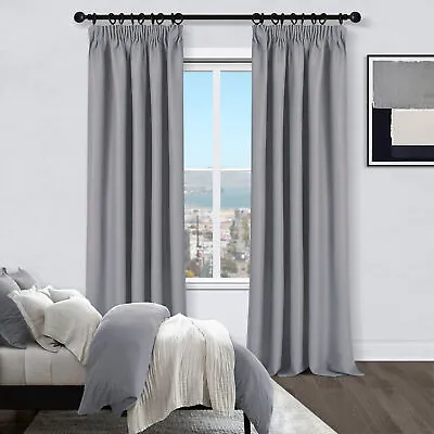 2PC Pair Ready Made Thick Thermal Blackout Curtains Pencil Pleat 90×90 • £11.99