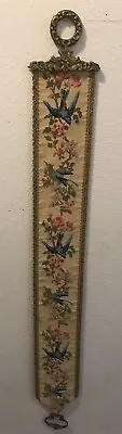 Vtg Corona Decor Co. Tapestry Wall Art Bell Pull Hanging Brass Ends Floral/Birds • $88.19