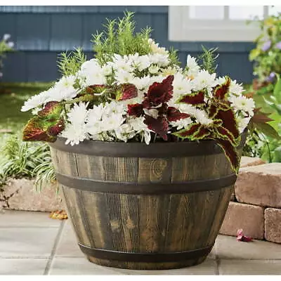 20  X 20  X 13  Brown Resin Whiskey Barrel PlanterOutdoor Indoor Planter Box • $20.50