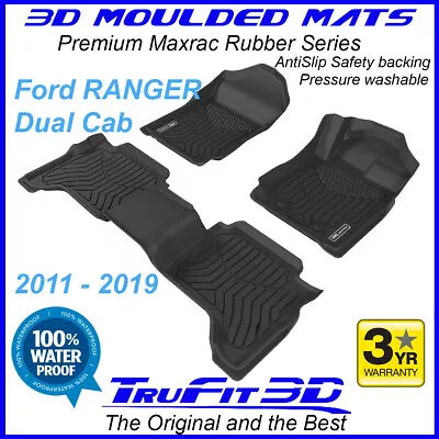 Fit Ford Ranger Dual Cab PxPx2Px3 2011-21 3D Maxtrac F&R Black Rubber Floor Mats • $279