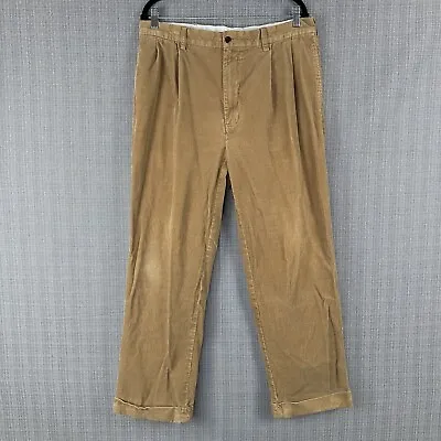 VTG Polo Ralph Lauren Hammond Corduroy Pants Mens 35x29 Camel Tan Pleated Cuffed • $17.99