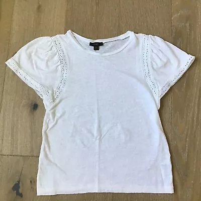 J Crew SZ XXS NWOT White Flutter Sleeve Linen T-shirt With Lace Trim  • $16