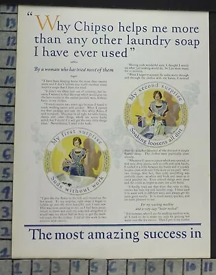 1926 Chipso Laundry Soap Clothing Bathroom Home Decor Vintage Art 2pg Ad  Co25 • $21.95