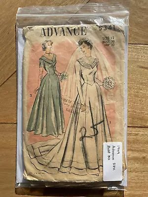 Vintage Advance Sewing Pattern (5341). 1949. Size 12. Bust 30. Wedding Dress. • £10