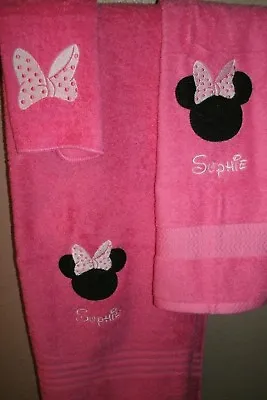 Minnie Mouse Ears Big Bow Personalized 3 Piece Bath Towel Set Your Color Choice  • $28