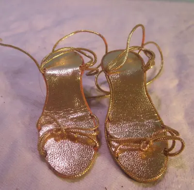 Black GOLD TIE UP High Heel Doll Shoes For Vintage LARGE FASHION DOLLS 3 1/4  • $13.50