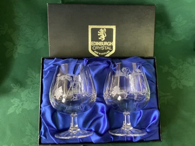 £12.99 • Buy EDINBURGH CRYSTAL  2 X Vintage Classic Brandy Balloon Glass Golfer Design Boxed
