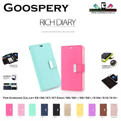 Samsung Galaxy S5/S7/S8/S9/S9+/S10e/S10/S10+ Goospery Rich Diary Wallet Case • $12.99