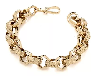 9ct Gold On Silver Men's HEXAGON Huge Belcher Bracelet - 9.5 INCH - HEAVY • £235